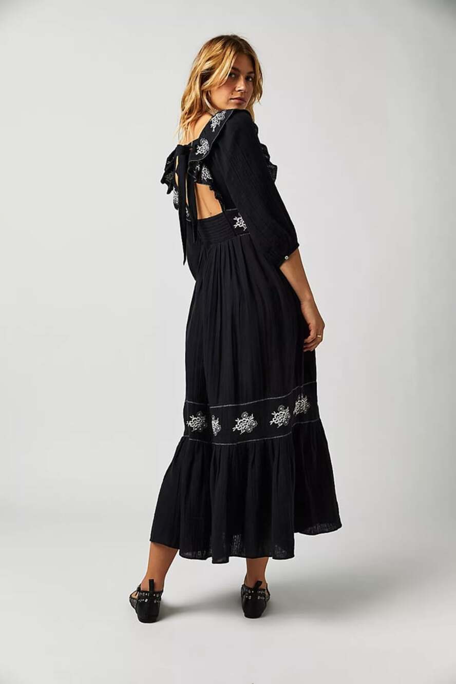 New Free People Lovers Lane Maxi Dress $168  X-SMALL Embroidered Black Floral